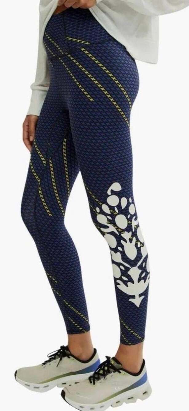 Free People Movement Never Better Graphic Leggings Large Navy Blue Athletic NWOT